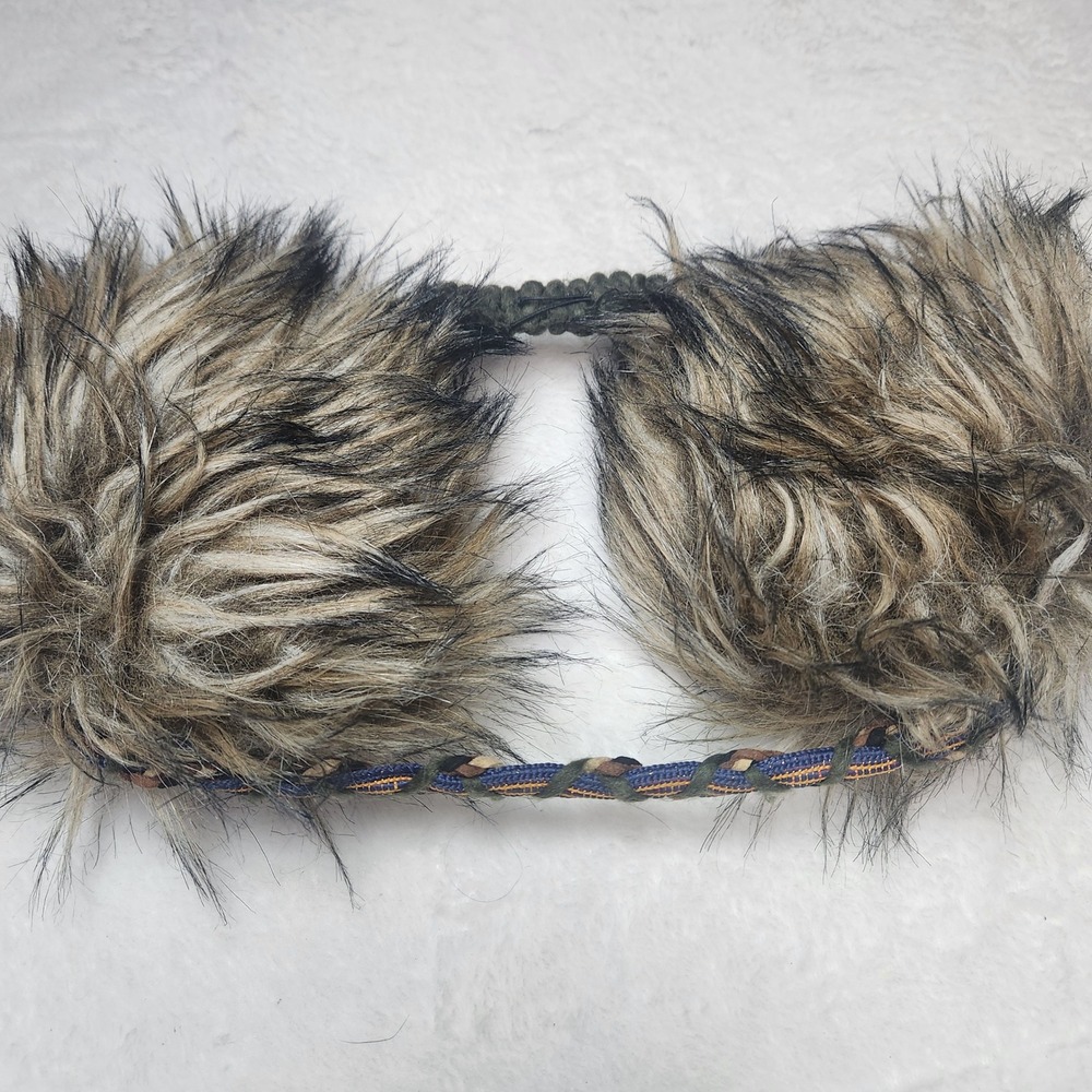 Faux Fur Earmuffs Brown Black Braided Cord Winter Ear Warmers Boho Cottagecore
